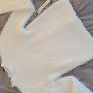 White Fuzzy Sweater Scalloped Edges